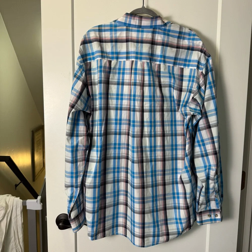 Wrangler TwentyX Mens Blue White Plaid‎ Cotton Dress Shirt Western Button Down L